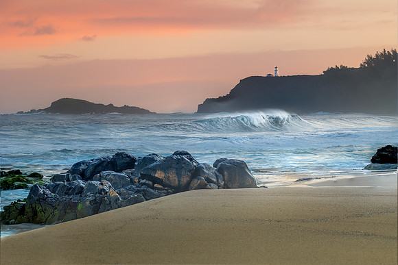 Lighthouse View from Secret Beach at Dawn
